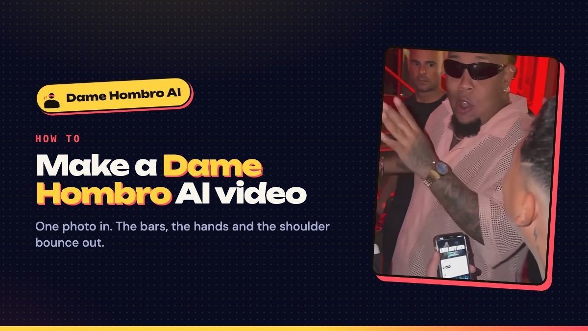 Dame Hombro AI video: a freestyler raps with an open hand raised under red light while a fan holds a speaker