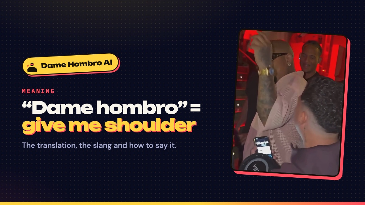 Dame hombro meaning: “give me shoulder”, over a still of the freestyler with his arm up under red light